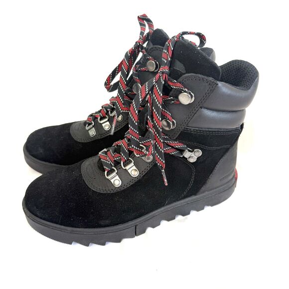 Sorel Joan of Arctic Next Lite Hiker Boots Black Red Waterproof Winter Size 6.5 - Picture 1 of 10